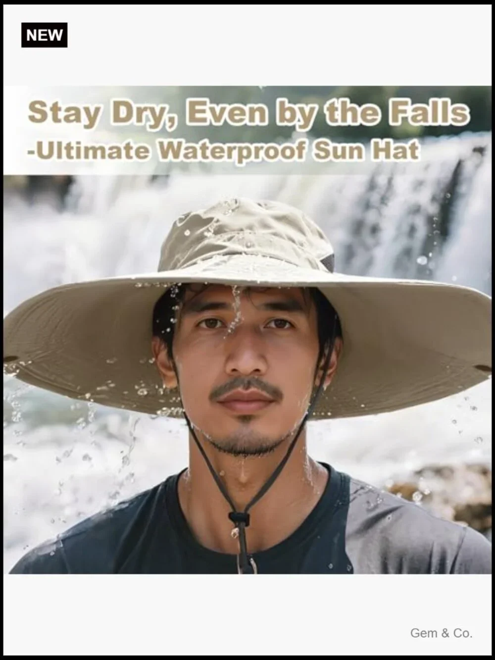 UPF50+ Wide Brim Fishing Hat, Waterproof Bucket Sun Hat for Outdoor